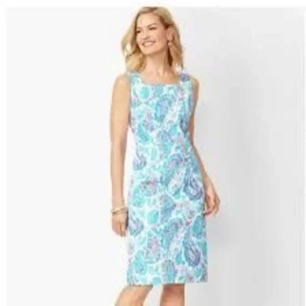 Talbots Sz 8 Petite Sleeveless Sheath Dress Pastel Paisley Print Coastal Summer